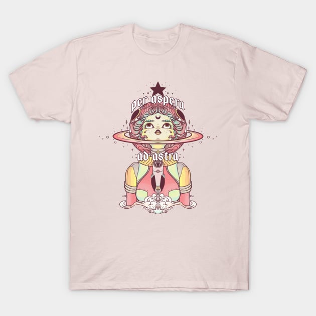 Astronaut Star Girl, Per Aspera Ad Astra T-Shirt by cellsdividing